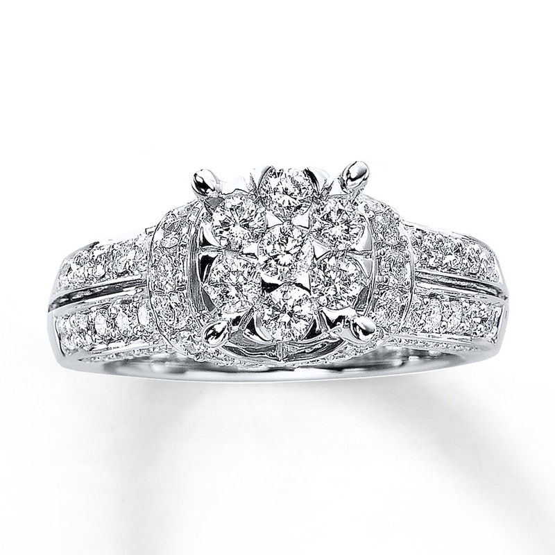 Main Image 1 of Previously Owned Engagement Ring 1-3/8 ct tw Round-cut Diamonds 14K White Gold