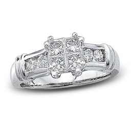 Previously Owned Multi-Diamond Engagement Ring 1 ct tw Princess & Round-cut Platinum
