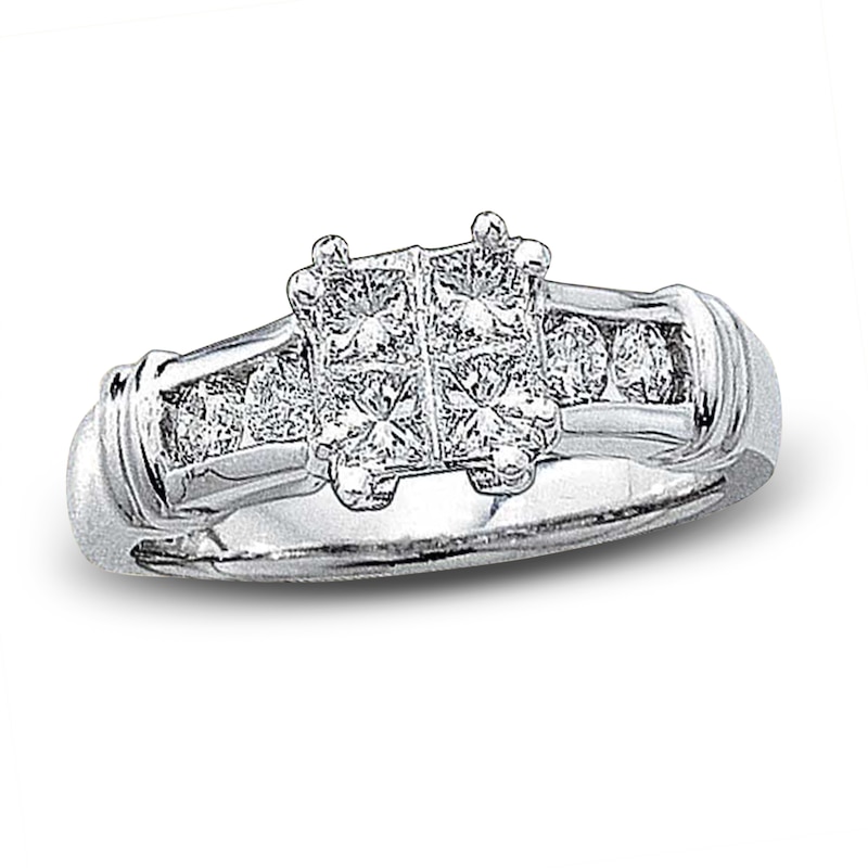 Main Image 1 of Previously Owned Multi-Diamond Engagement Ring 1 ct tw Princess & Round-cut Platinum