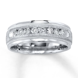 Previously Owned Men's Diamond Wedding Band 1/2 ct tw Round-cut  Diamonds 14K White Gold