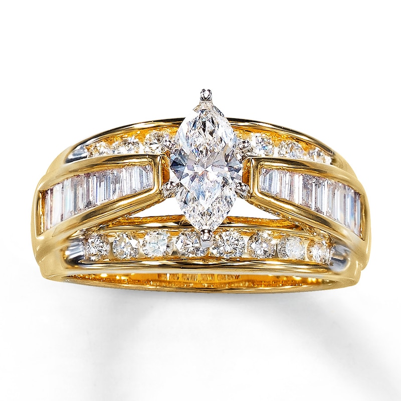 Main Image 1 of Previously Owned Ring 1-1/2 ct tw Marquise, Baguette & Round-cut Diamonds 14K Yellow Gold