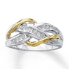 Thumbnail Image 1 of Previously Owned Diamond Ring 1/4 ct tw Round & Baguette-Cut 10K Two-Tone Gold