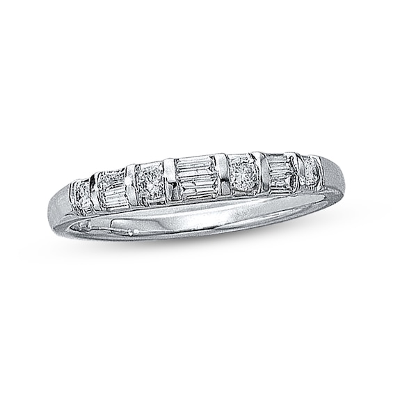 Previously Owned Diamond Anniversary Band 1/2 ct tw Baguette & Round-cut 14K White Gold