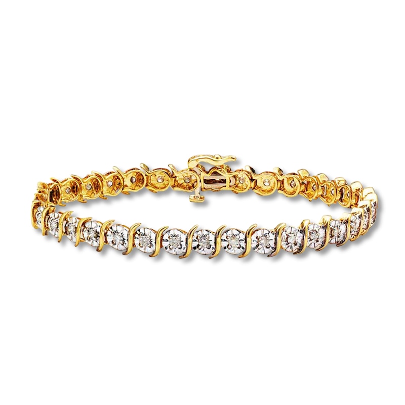 Main Image 1 of Previously Owned Diamond Tennis Bracelet 1 ct tw Round-cut 10K Yellow Gold