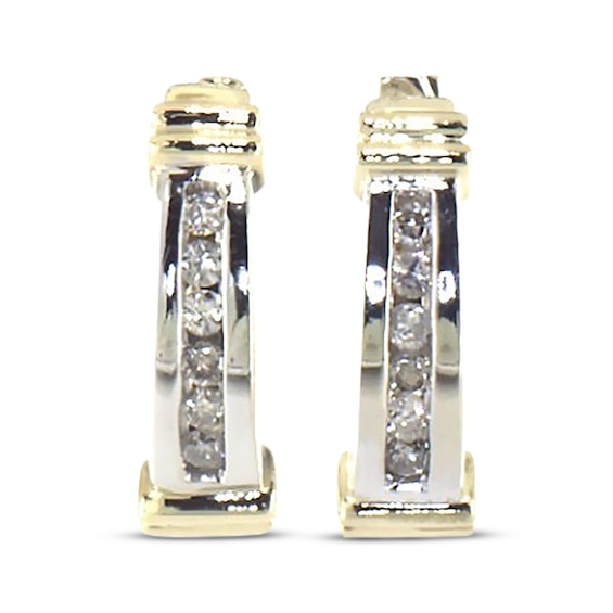 Previously Owned Diamond Huggie Hoop Earrings 1/8 ct tw Round-cut 10K Two-Tone Gold