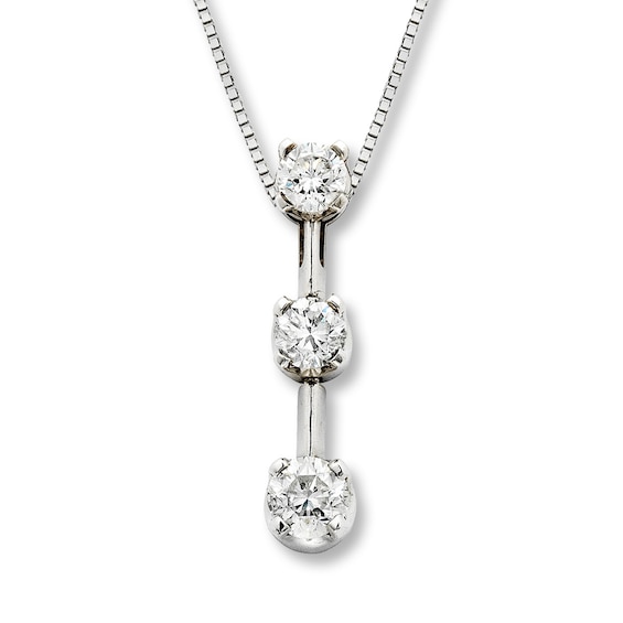 Previously Owned 3-Stone Diamond Necklace 1 ct tw Round-Cut 14K White Gold 17"