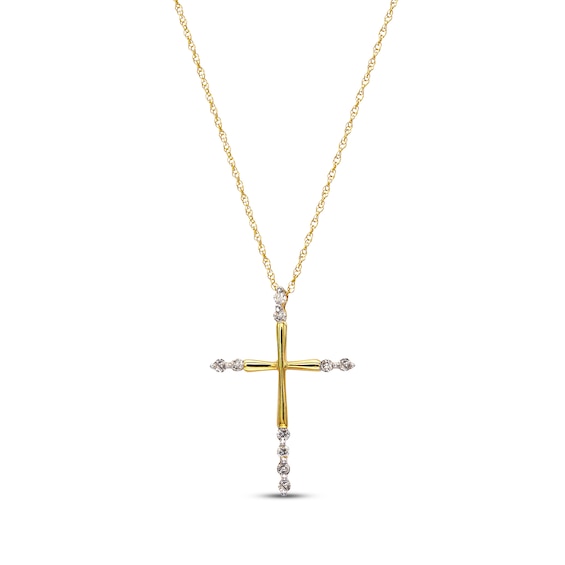 Previously Owned Diamond Cross Necklace 1/8 ct tw Round-Cut 14K Yellow Gold 18"