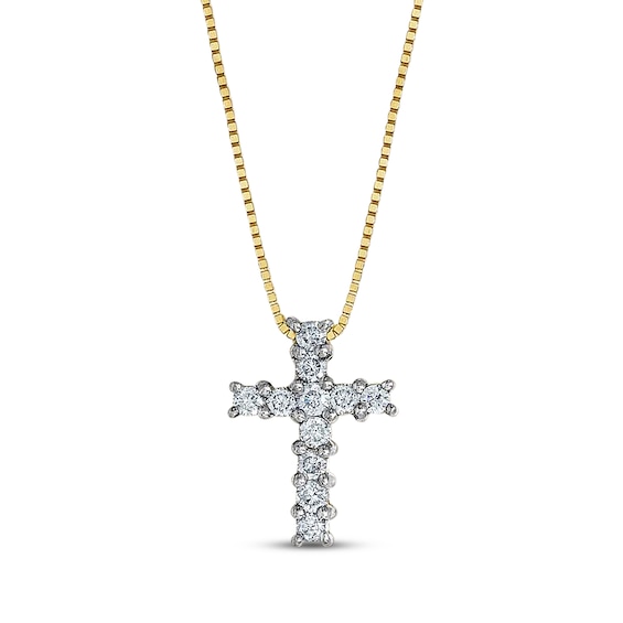 Previously Owned Diamond Cross Necklace 1/2 ct tw Round-cut 14K Yellow Gold