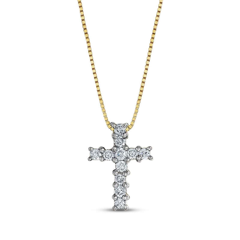 Main Image 1 of Previously Owned Diamond Cross Necklace 1/2 ct tw Round-cut 14K Yellow Gold