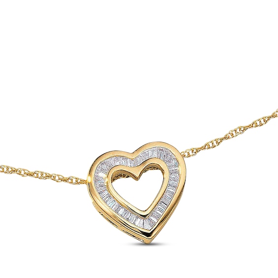 Previously Owned Diamond Heart Necklace 1/3 ct tw Baguette-cut 14K Yellow Gold
