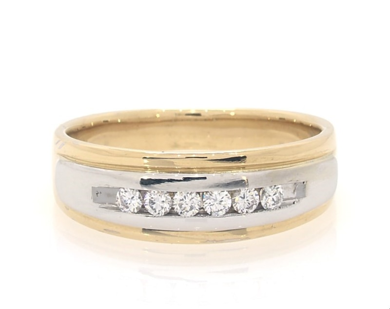 Main Image 1 of Previously Owned Men's Diamond Wedding Band 1/4 ct tw 14K Two-Tone Gold Size 10