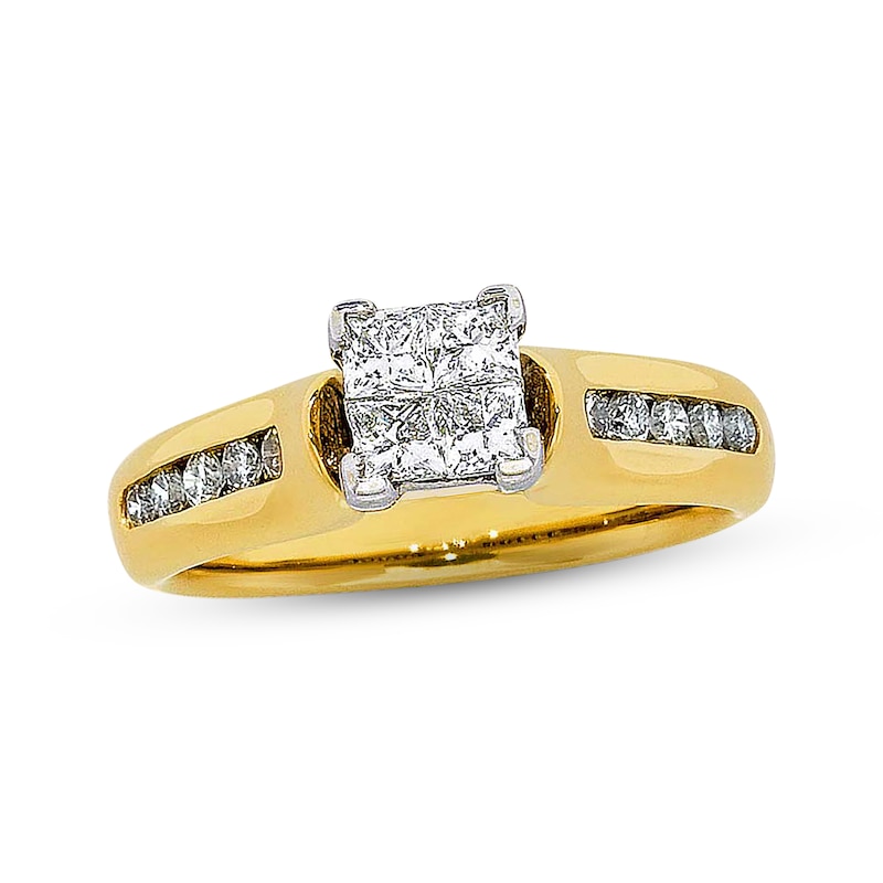 Main Image 1 of Previously Owned Diamond Engagement Ring 3/4 ct tw Round/Princess-Cut 14K Yellow Gold