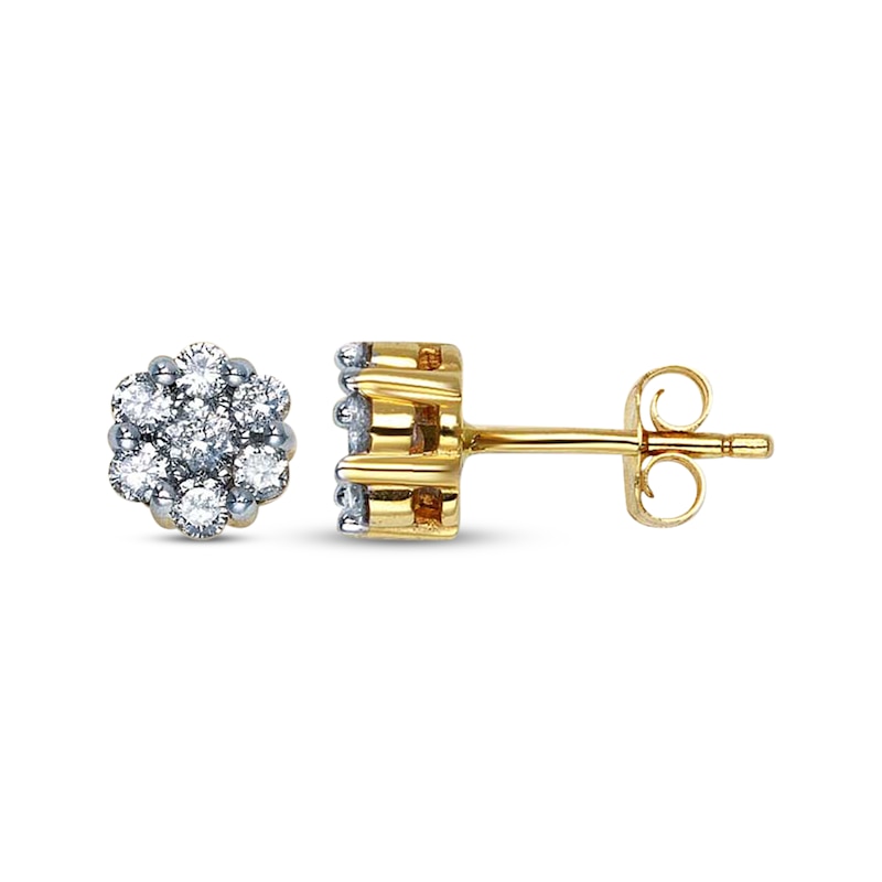 Previously Owned Round-Cut Diamond Flower Stud Earrings 1/2 ct tw 14K ...