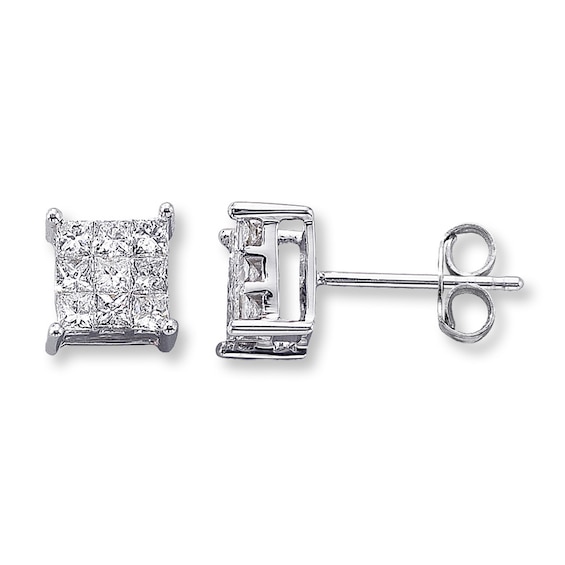 Previously Owned Diamond Earrings 1/3 ct tw Princess-Cut 14K White Gold