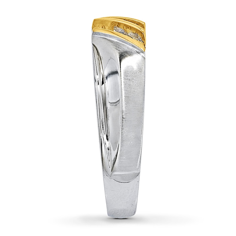 Main Image 3 of Previously Owned Men's Wedding Band 1/6 ct tw Round-cut Diamonds 10K Two-Tone Gold - Size 10