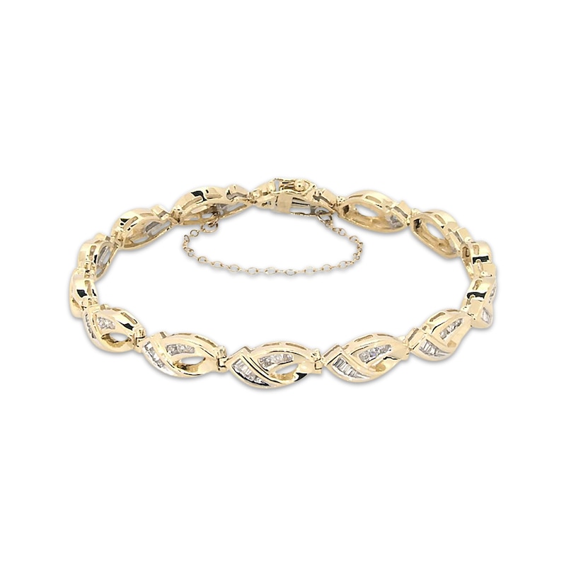 Main Image 1 of Previously Owned Diamond Bracelet 1-1/6 ct tw Round/Baguette-Cut 14K Yellow Gold