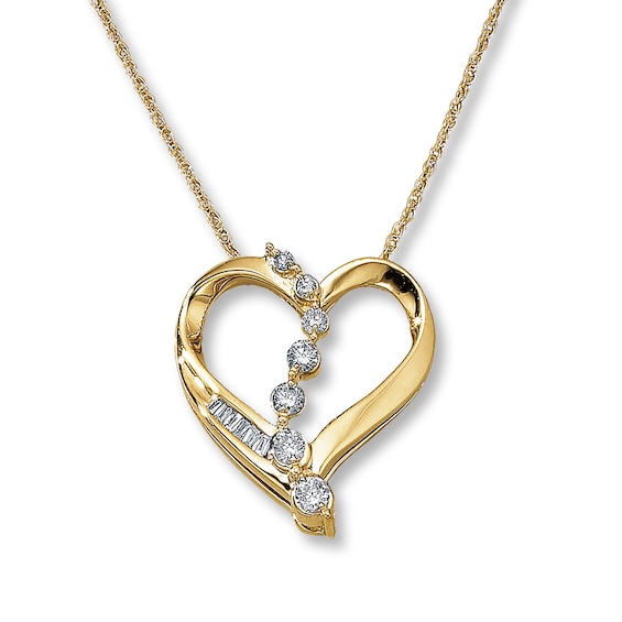 Previously Owned Diamond Journey Heart Necklace 1/4 ct tw Round-Cut 10K Yellow Gold 18"