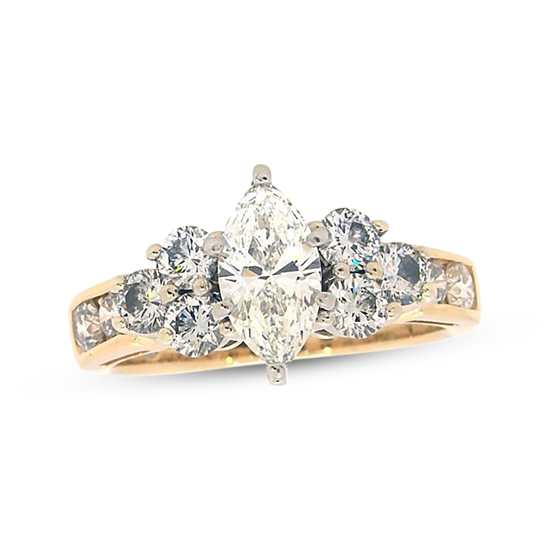 Main Image 1 of Previously Owned THE LEO Diamond Engagement Ring 1-3/4 ct tw Marquise & Round-cut 14K Two-Tone Gold/Platinum