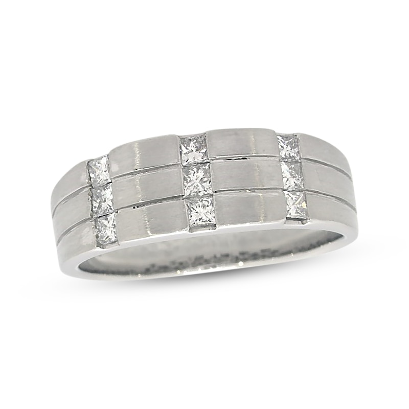 Previously Owned Men's Diamond Wedding Band 1/2 ct tw Square-cut 14K White Gold