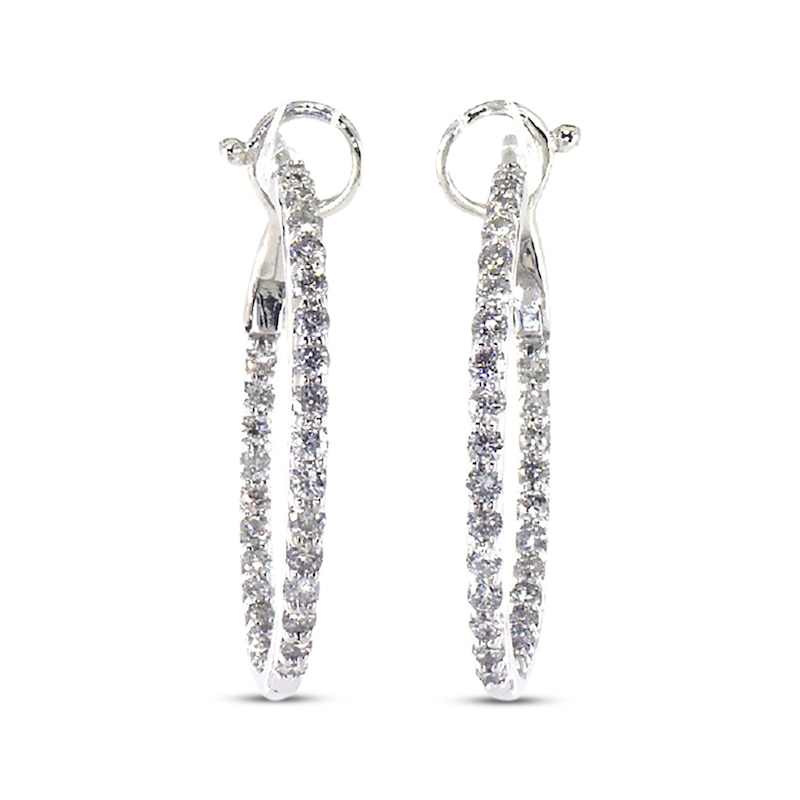 Previously Owned Diamond Hoop Earrings 1 cttw Round-cut 14K White Gold