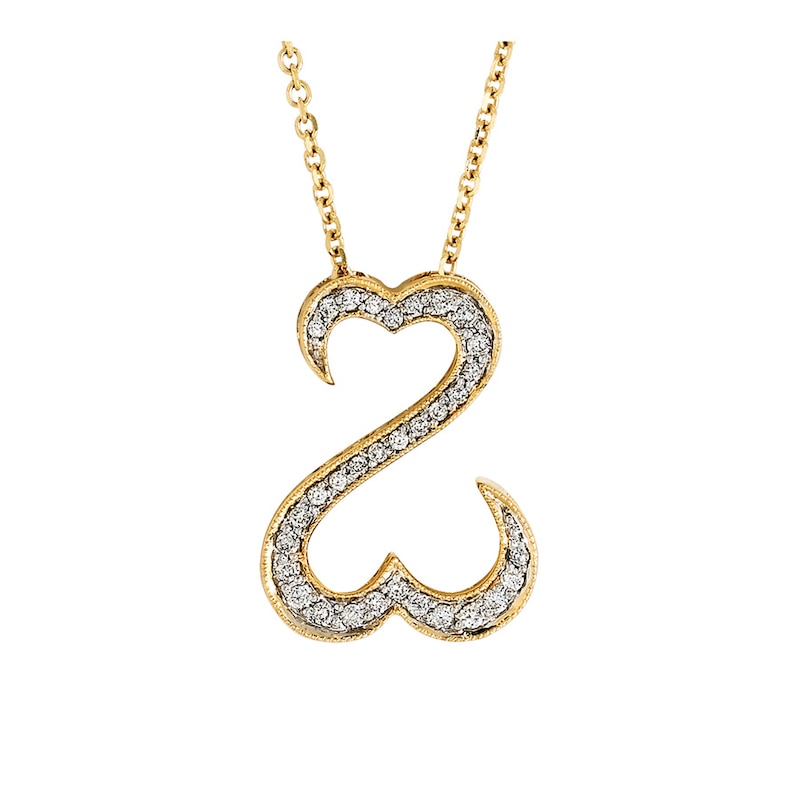 Main Image 2 of Previously Owned Open Hearts Necklace 1/4 ct tw Diamonds 14K Yellow Gold