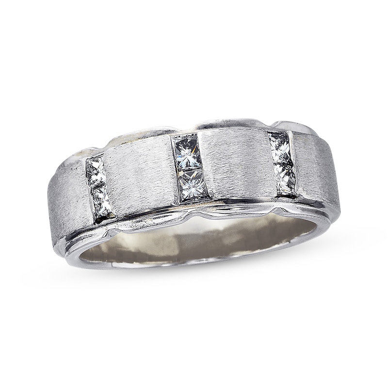 Main Image 1 of Previously Owned Men's Wedding Band 5/8 ct tw Square-cut Diamonds 14K White Gold - Size 13.25