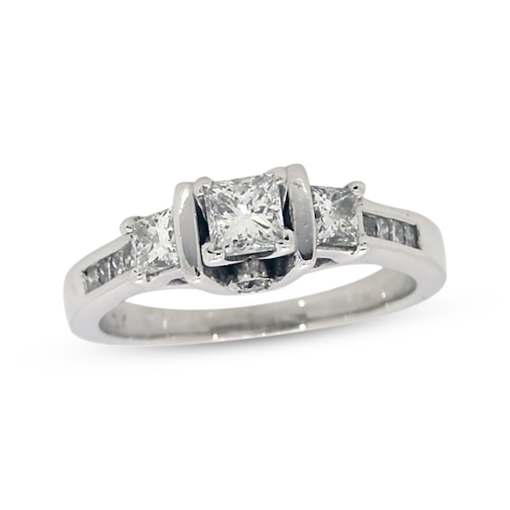 Previously Owned Three-Stone Diamond Ring 1 ct tw Princess-cut 10K White Gold