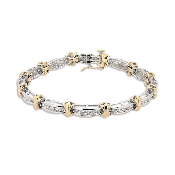 Previously Owned Diamond Bar Link Bracelet 2 ct tw Round-cut 10K Two-Tone Gold