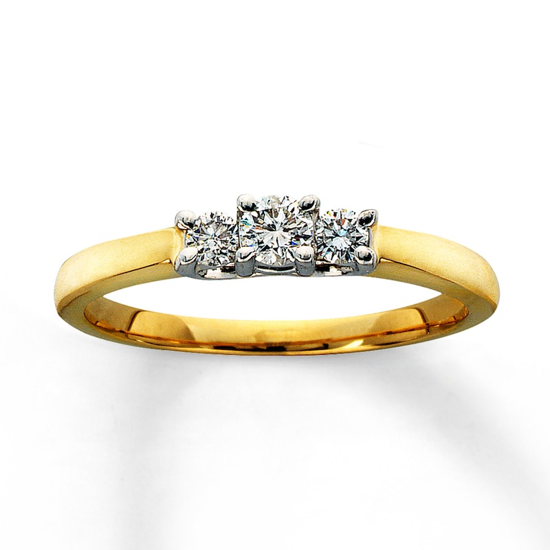 Main Image 1 of Previously Owned Three-Stone Diamond Ring 1/4 ct tw Round-cut 14K Two-Tone Gold