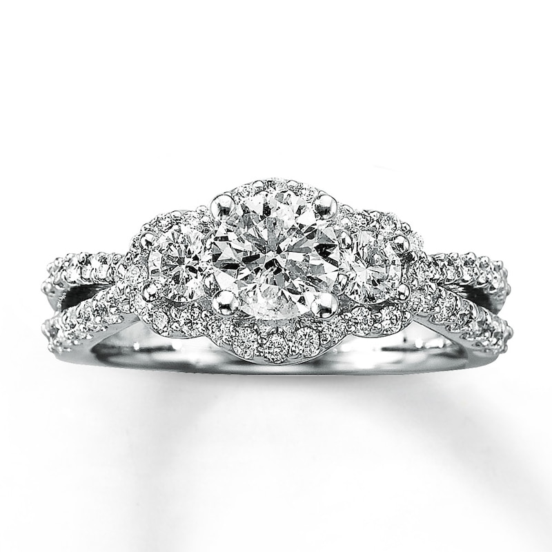 Main Image 1 of Previously Owned Three Stone Diamond Engagement Ring 1-1/2 ct tw 14K White Gold