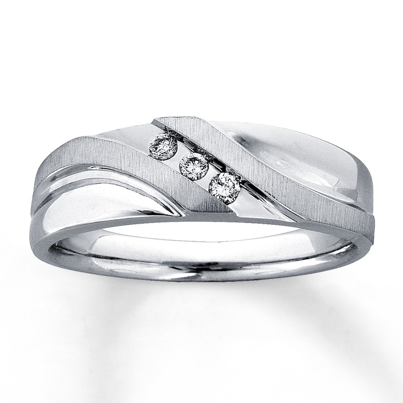 Main Image 1 of Previously Owned Men's Diamond Wedding Band 1/10 ct tw Round-cut 10K White Gold