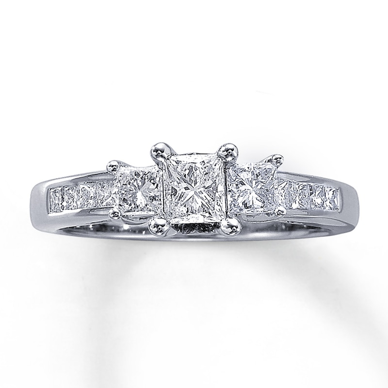 Main Image 1 of Previously Owned Ring 1 ct tw Princess-Cut Diamonds 14K White Gold