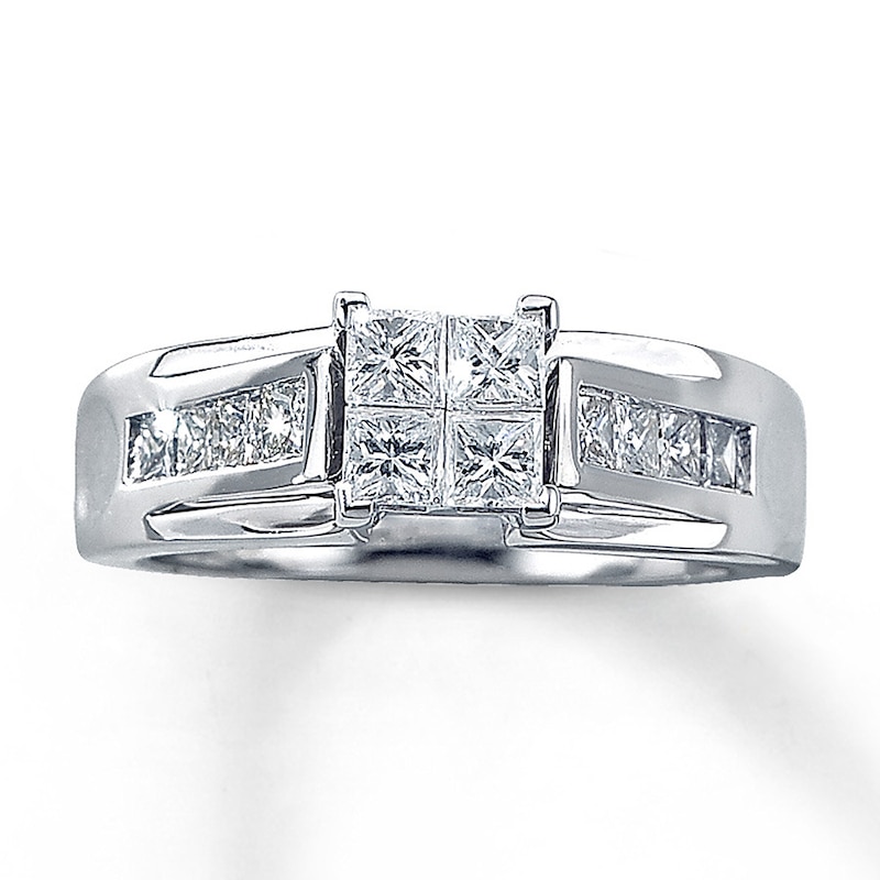 Main Image 1 of Previously Owned Prinncess-Cut Diamond Engagement Ring 1 ct tw 14K White Gold