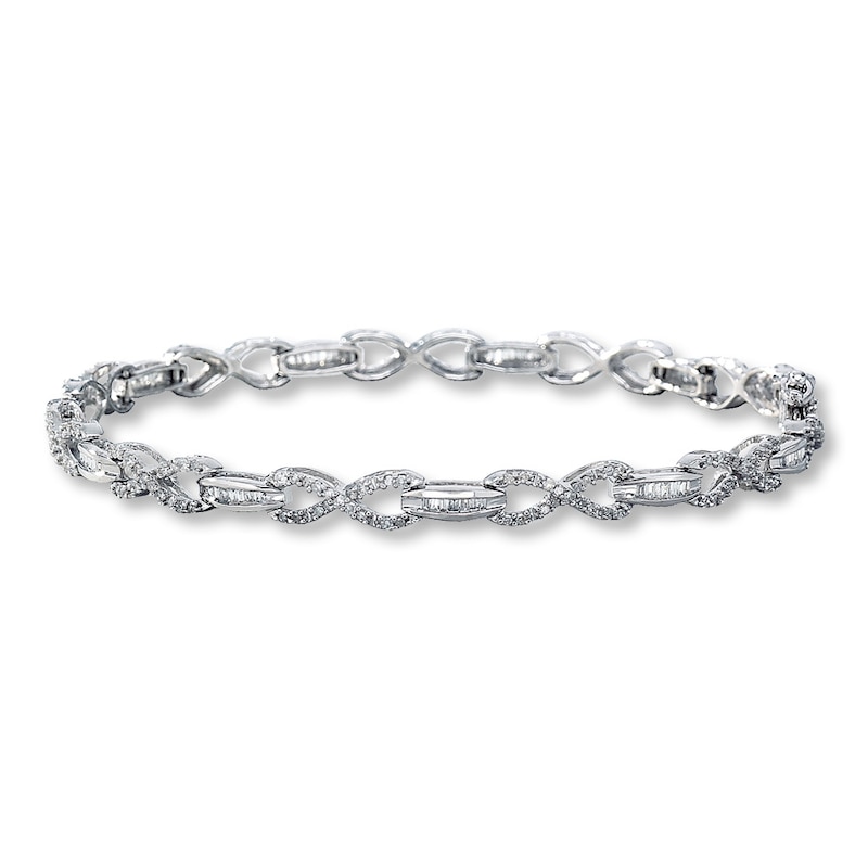 Main Image 1 of Previously Owned Diamond Bracelet 1 ct tw Round & Baguette 10K White Gold