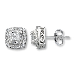 Previously Owned Diamond Earrings 1 ct tw Princess-Cut 14K White Gold