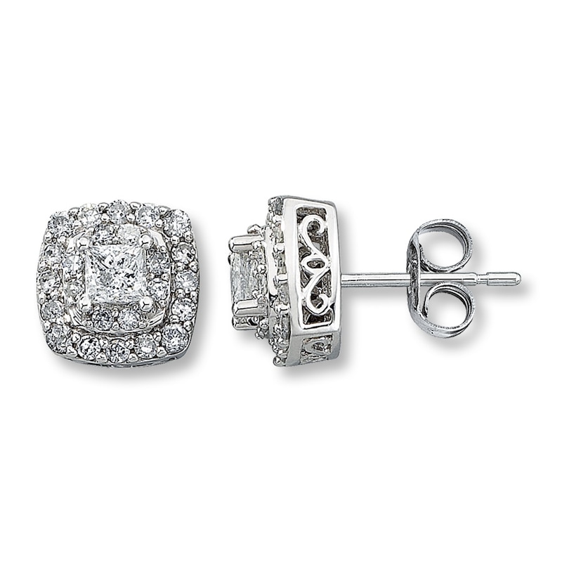 Main Image 1 of Previously Owned Diamond Earrings 1 ct tw Princess-Cut 14K White Gold