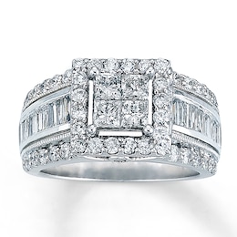 Previously Owned Diamond Engagement Ring 2 ct tw Princess, Baguette & Round-cut 14K White Gold