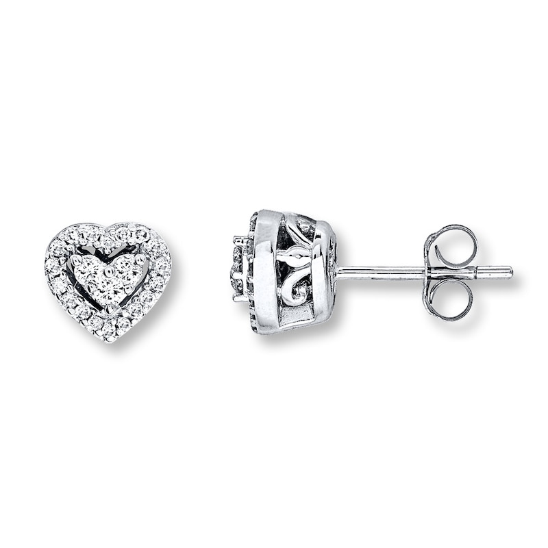 Previously Owned Diamond Heart Earrings 1/4 ct tw Round-cut 10K White ...
