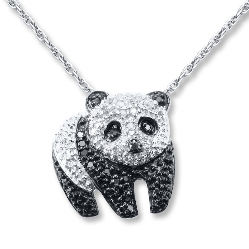 Previously Owned Diamond Panda Necklace 1/4 ct tw Round-cut Sterling Silver