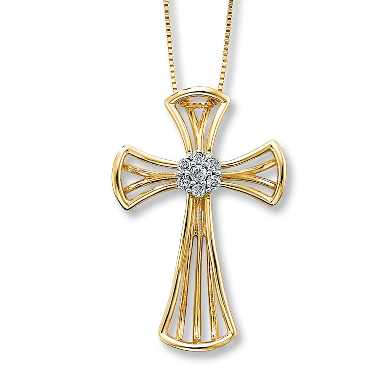 Previously Owned Diamond Cross Necklace 1/10 ct tw Round-cut 10K Yellow Gold 18"
