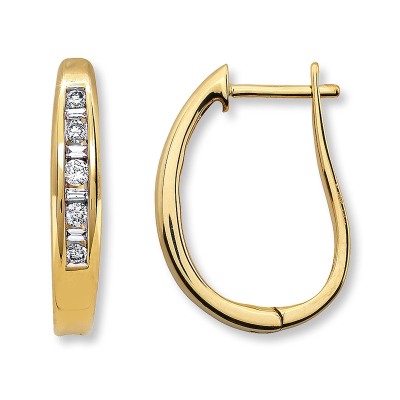 Main Image 1 of Previously Owned Diamond Hoop Earrings 1/4 cttw 10K Yellow Gold