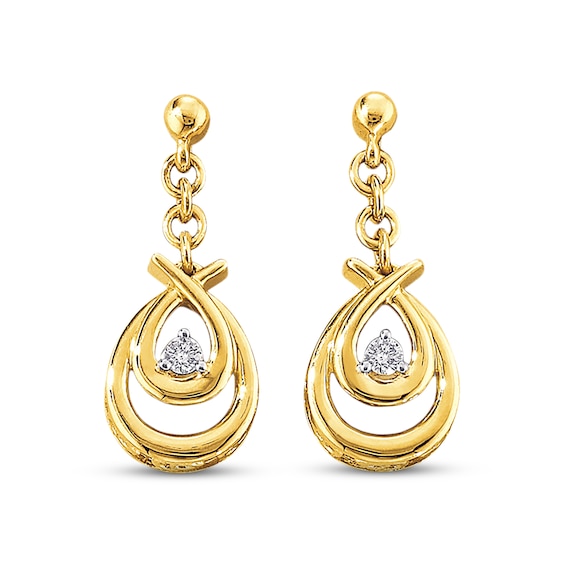 Previously Owned Diamond Dangle Earrings 1/20 cttw Round-cut 10K Yellow Gold