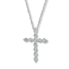 Thumbnail Image 1 of Previously Owned Diamond Cross Necklace 1/6 ct tw Round-Cut 10K White Gold 18&quot;