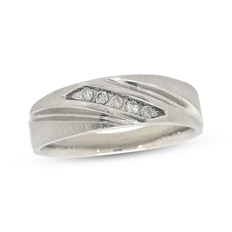 Main Image 1 of Previously Owned Men's Diamond Wedding Band 1/10 ct tw Round-cut 10K White Gold