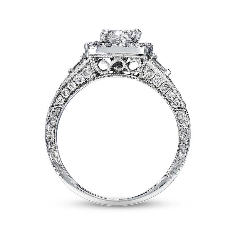 Previously Owned Neil Lane Diamond Engagement Ring 1-3/8 ct tw Cushion, Round & Baguette-cut 14K White Gold