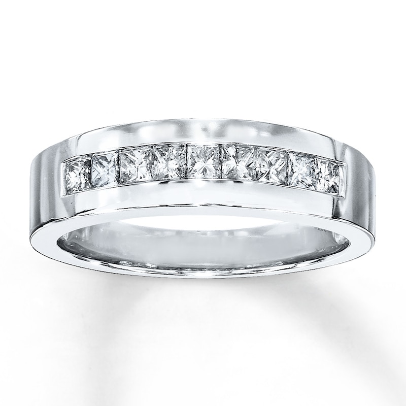 Main Image 1 of Previously Owned Men's Diamond Wedding Band 5/8 ct tw Square-cut 10K White Gold