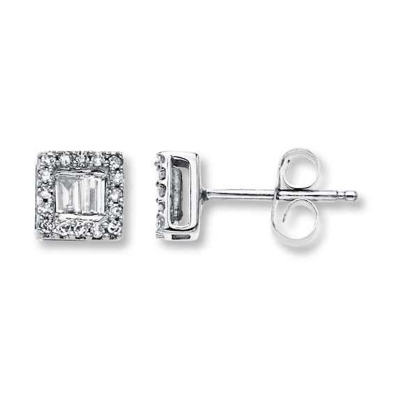 Previously Owned Diamond Earrings 1/5 ct tw Round & Baguette 10K White Gold