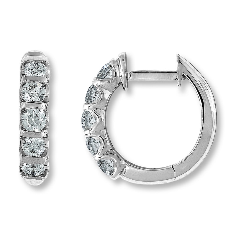Previously Owned Diamond Hoops 1 ct tw Round-cut 18K White Gold Earrings