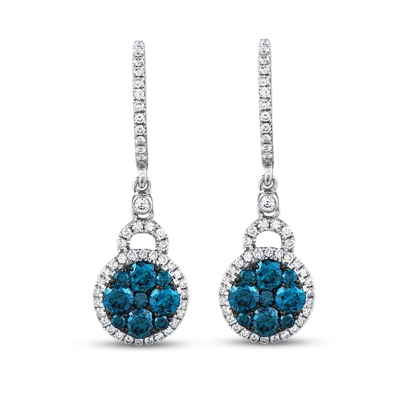 Previously Owned Le Vian Blue/White Diamond Dangle Earrings 1 cttw 14K White Gold