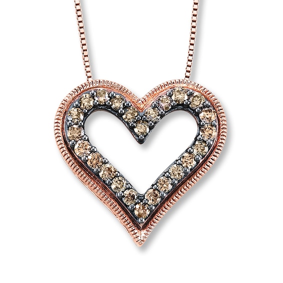 Previously Owned Diamond Heart Necklace 1/ ct tw Round-cut 10K Rose Gold
